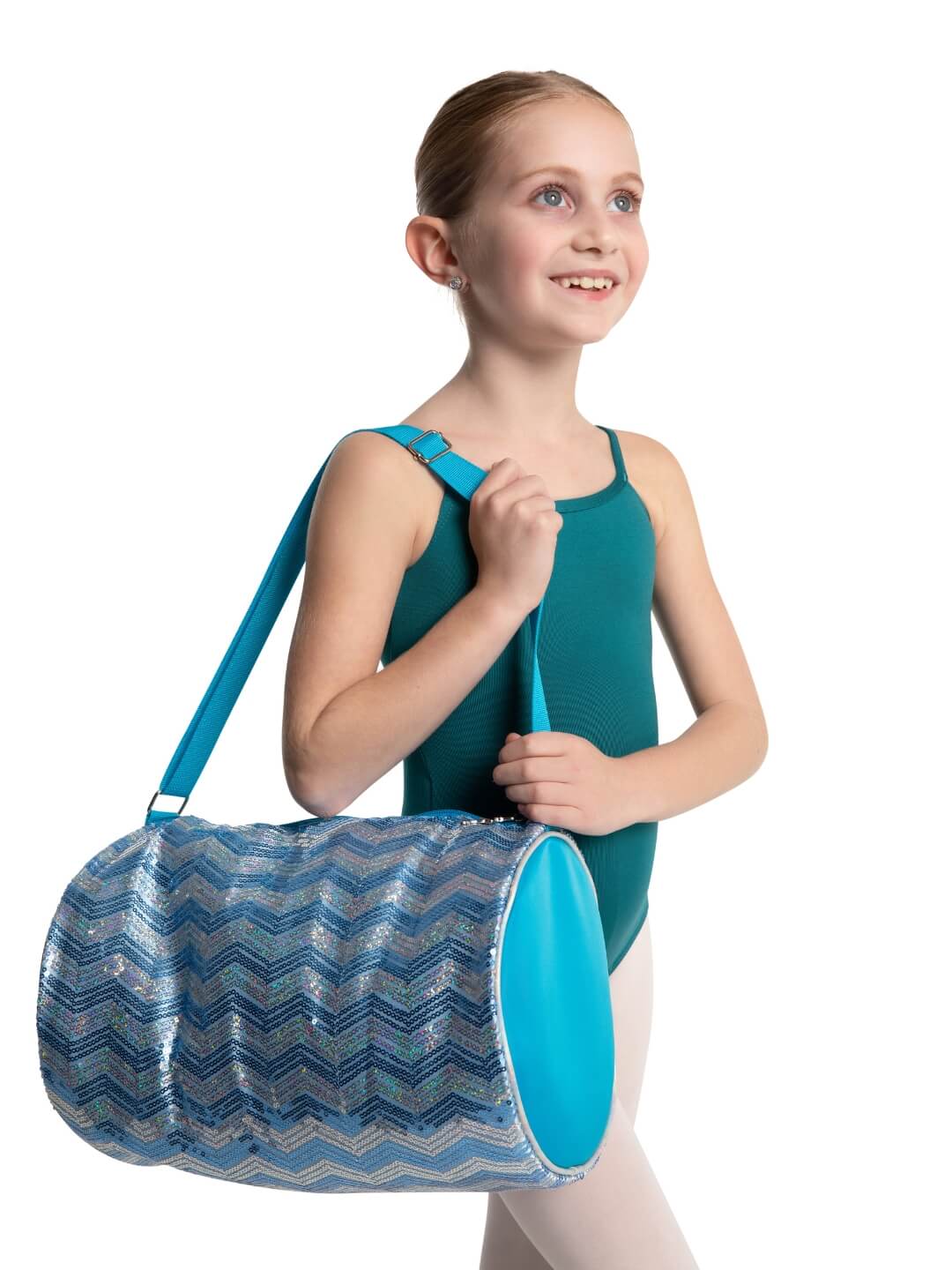 Capezio Chevron Sequin Sparkly Barrel Dance Bag Blue