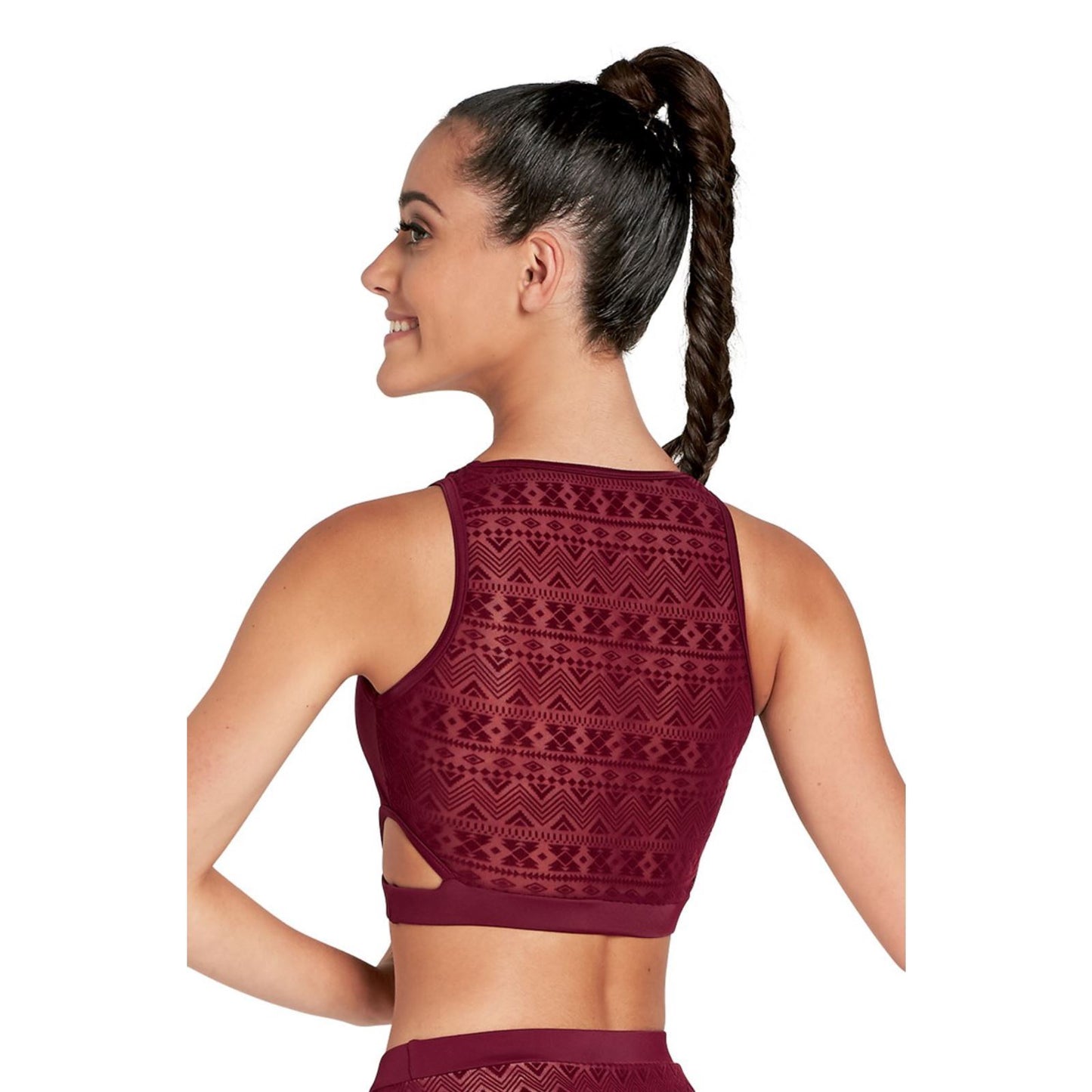 Balera High Neck Dance Crop Top – Matte Nylon Spandex Dance Top with Aztec Mesh Back Size Chlild MED