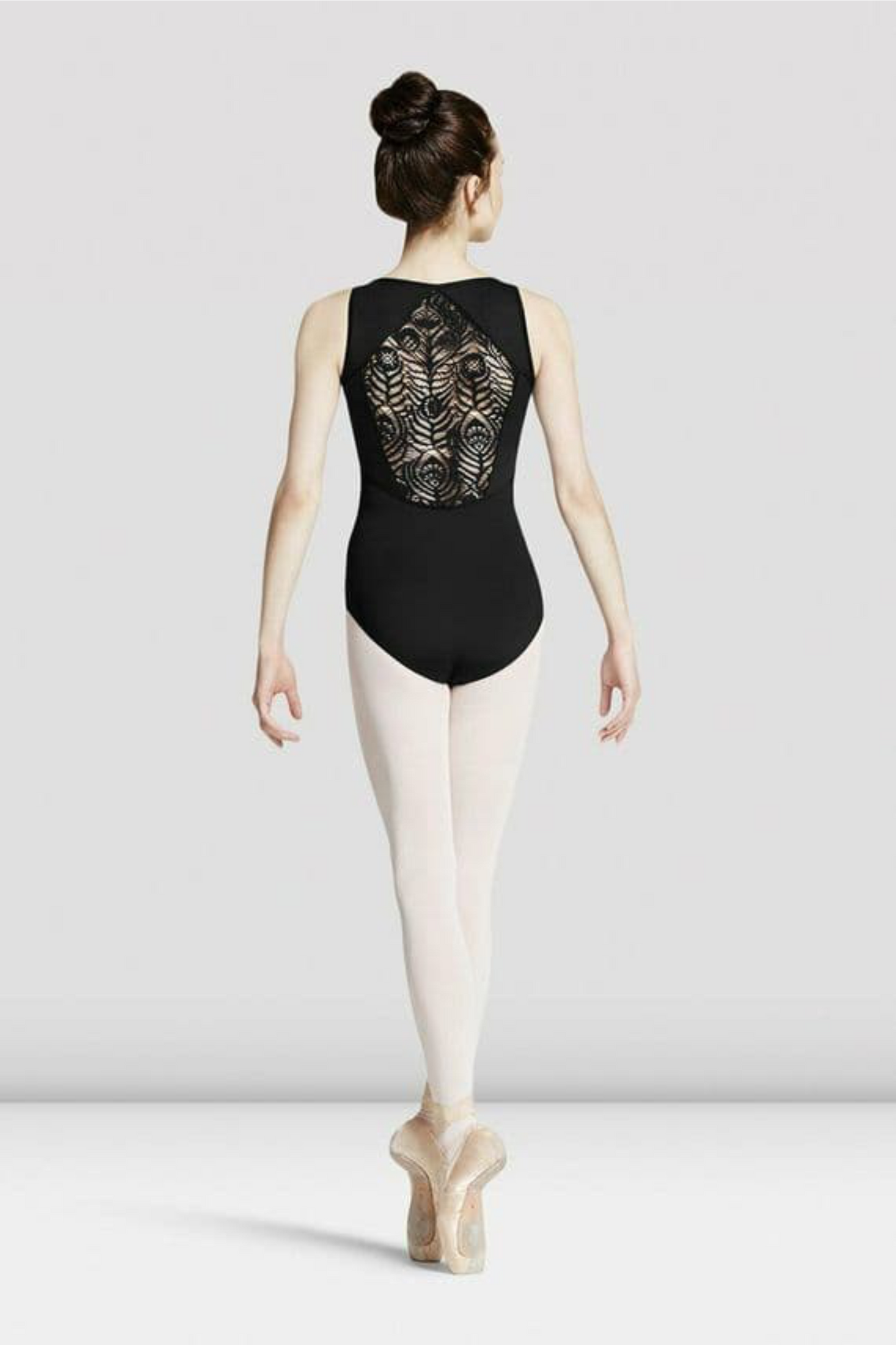 Mirella Ladies Black Peacock Lace Back Tank Leotard M3042