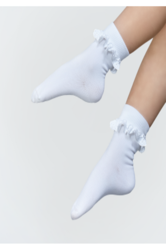 Silky White Frilly Juvenile Ballroom Dance Socks