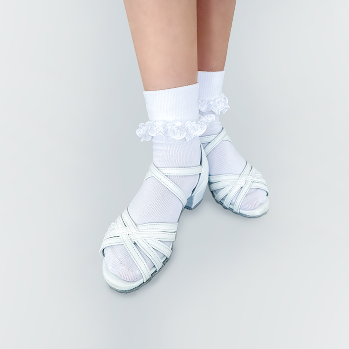 Silky White Frilly Juvenile Ballroom Dance Socks