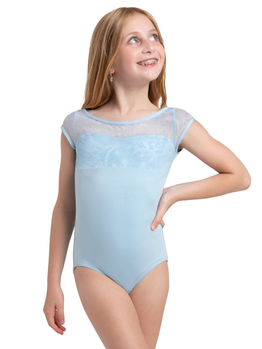 Girls Light Blue Mesh Cap Sleeve Leotard - Capezio Pearl 12288C