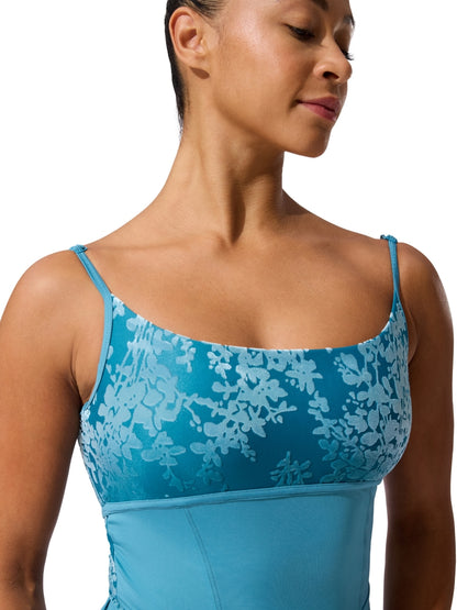 Capezio Elsa Storm Blue ladies ballet leotard front view
