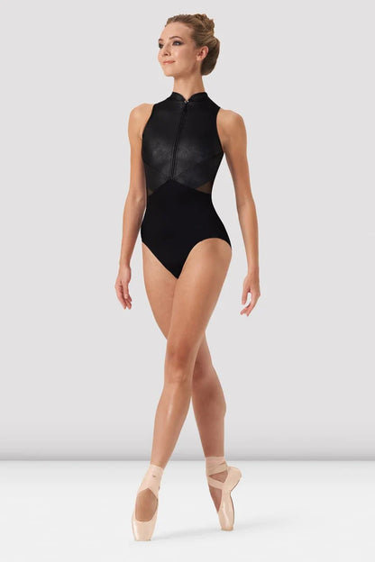 Bloch Ladies Celeste Zip Front Leather Look Leotard L0555