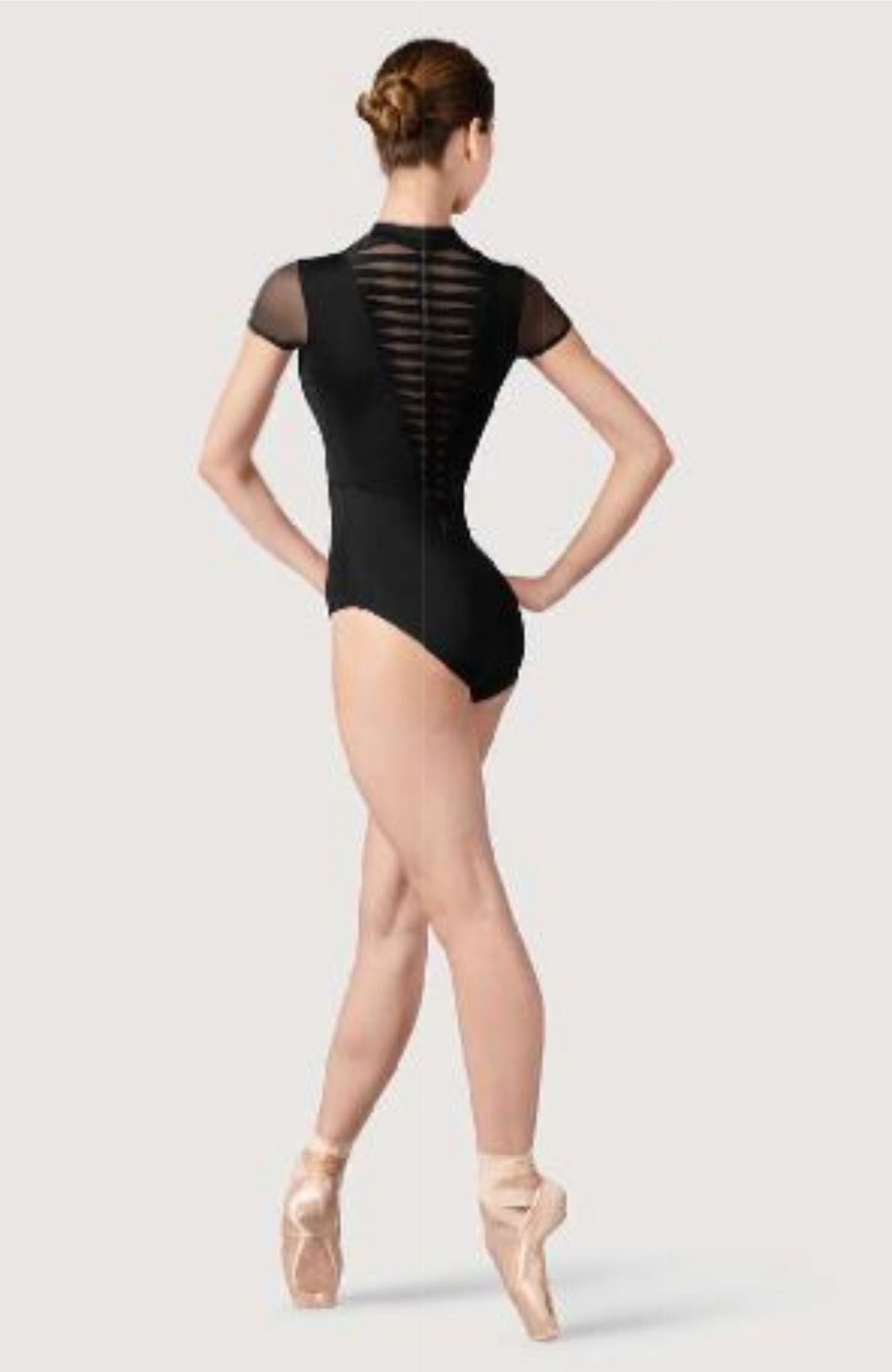 Bloch Ffion Zip Front Cap Sleeve Ribbon Back Leotard Black L5292