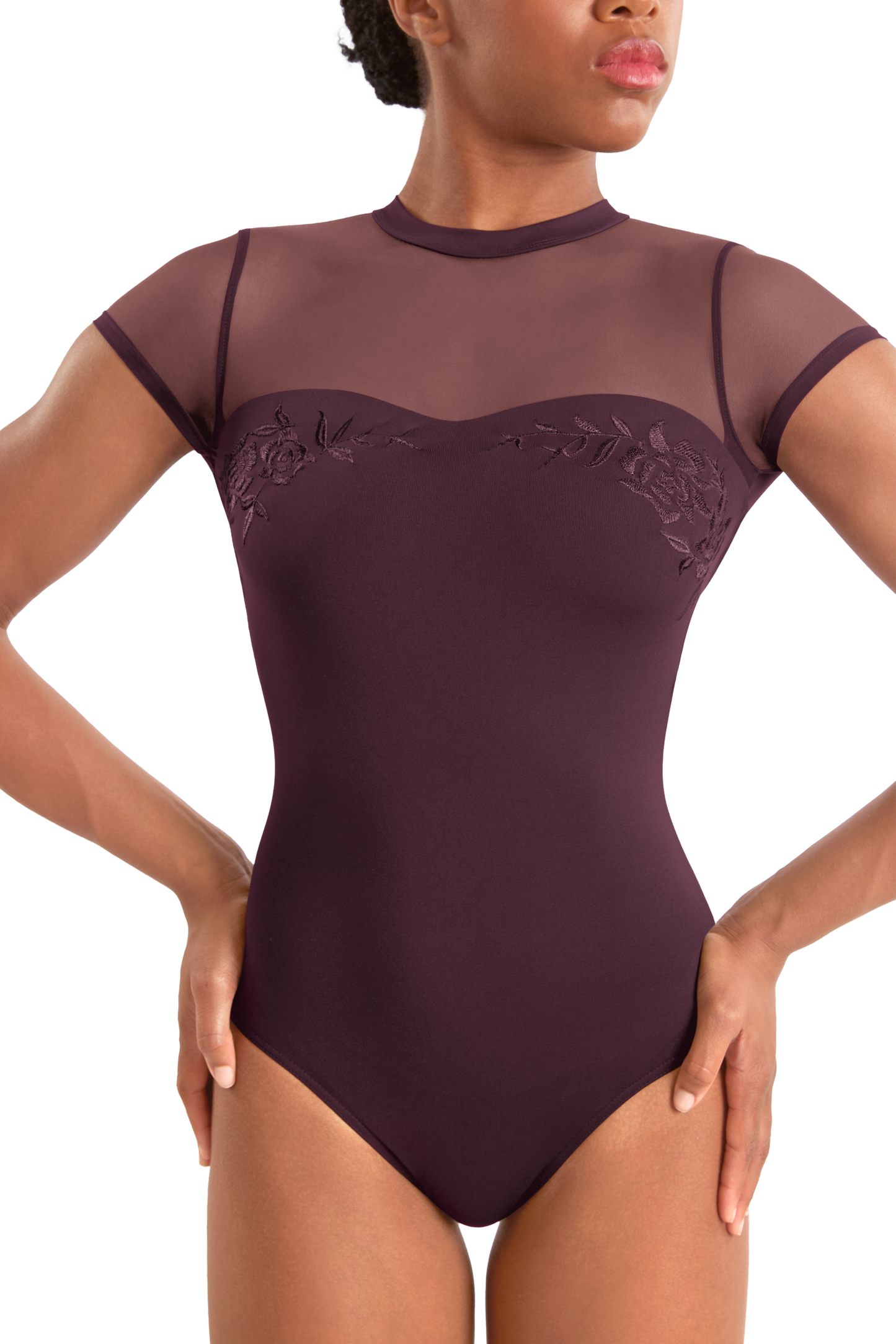 Mirella Ladies Adagio Embroidered Open Back Leotard – Merlot M20011LM