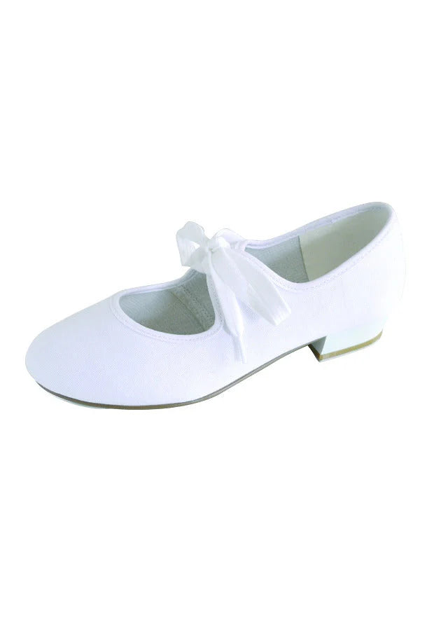 Unisex White Canvas Tap Shoes – Low Heel with Fitted Toe & Heel Taps (LHC)