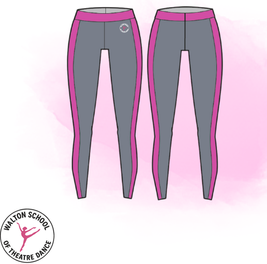 Official Walton School of Dance Leggings – Grey & Cerise Meryl Fabric