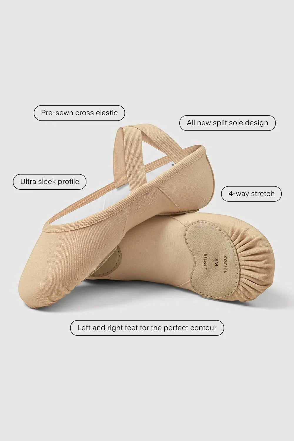 Bloch Elation Split Sole Canvas Ballet Shoes S017L L&R Foot Shaped