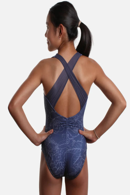 Capezio Wildflower Chamomile Cross Back Leotard Outline Blue 12086C