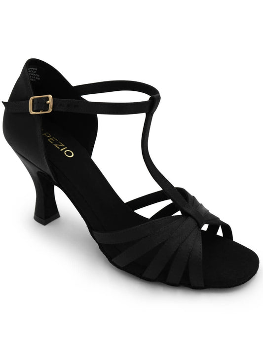 Capezio Sara 2.5" Latin Shoe Slim Flared Heel with T-Bar Black
