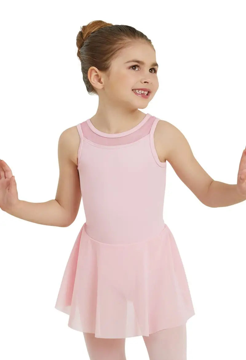 Balera Pink Tank Dance Dress – Matte Nylon Spandex with Floral Mesh Back