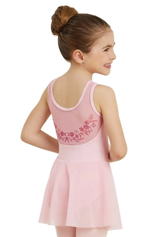 Balera Pink Tank Dance Dress – Matte Nylon Spandex with Floral Mesh Back