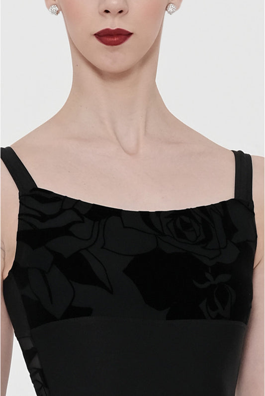 Wear Moi Laika Black Velvet Floral Leotard