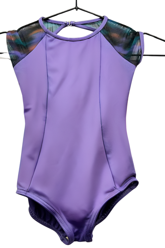 Amethyst leotard with coloured mesh cap sleeves 